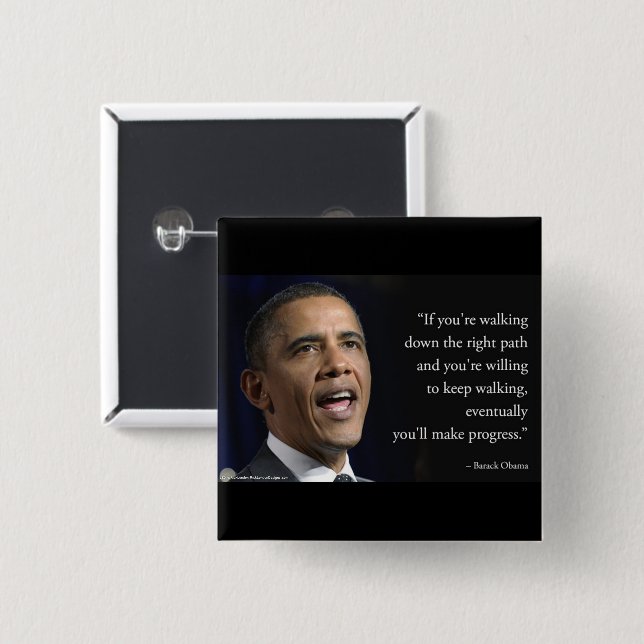 Badge Carré 5 Cm Le président Obama et la citation "Faire des progr (Devant & derrière)