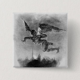 Badge Carré 5 Cm Le prologue de Mephistopheles dans le ciel