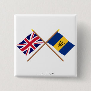 Badge Carré 5 Cm Le R-U et les drapeaux croisés par Barbade