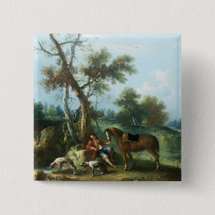 Badge Carré 5 Cm Le repos du chasseur, XVIIIème siècle