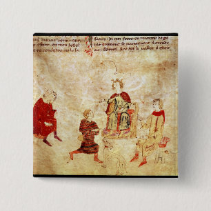Badge Carré 5 Cm Le Roi Arthur sur son trône entouré