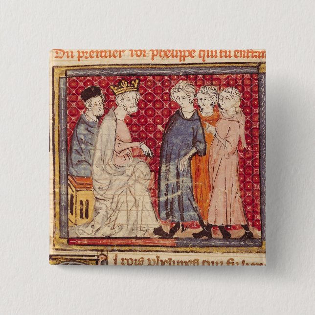 Badge Carré 5 Cm Le Roi Philippe I, Grandes Chroniques De France (Devant)
