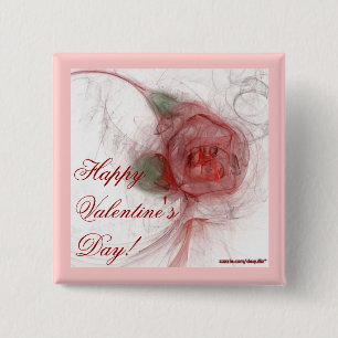 Badge Carré 5 Cm Le ~ ROSE de VALENTINE sur le blanc