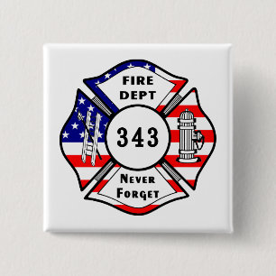 Badge Carré 5 Cm Le sapeur-pompier 9/11 n'oublient jamais 343