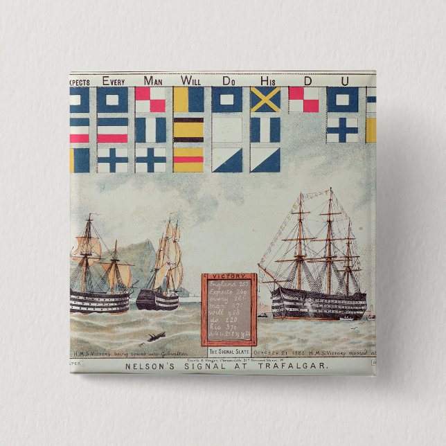 Badge Carré 5 Cm Le signal du Nelson chez Trafalgar (Devant)