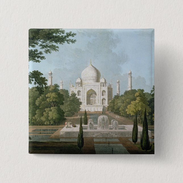 Badge Carré 5 Cm Le Taj Mahal, Âgrâ, du jardin (Devant)