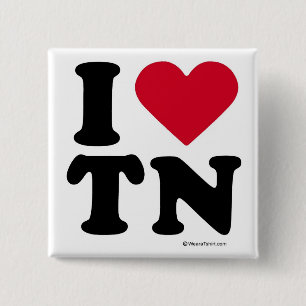 BADGE CARRÉ 5 CM LE TENNESSEE - "J'AIME LE TN" "QUE J'AIME LE