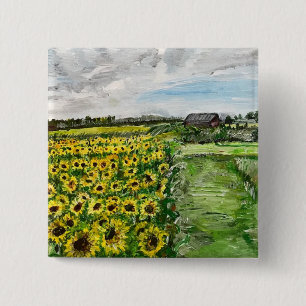 Badge Carré 5 Cm Le terrain de tournesol par Willowcatdesigns