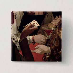 Badge Carré 5 Cm Le tricheur avec l'as des diamants, détail de