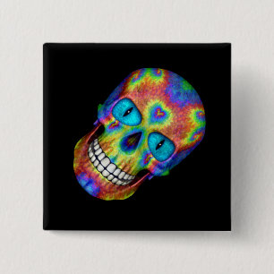 Badge Carré 5 Cm Le vampire mort de zombi de crâne de colorant de