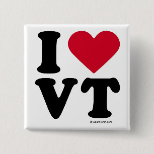 BADGE CARRÉ 5 CM LE VERMONT - "J'AIME LE VT" "QUE J'AIME LE VERMONT