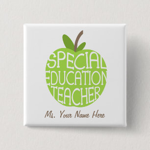 Badge Carré 5 Cm Le vert Apple de professeur d'éducation spéciale