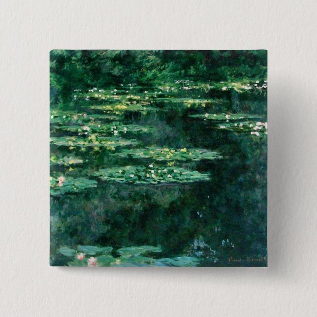 Badge Carré 5 Cm L'EAU MENSONNE EN ÉTANG VERT par Claude Monet (Devant)