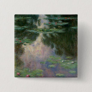 Badge Carré 5 Cm L'EAU MENSONNE EN ÉTANG VERT ROSE par Claude Monet