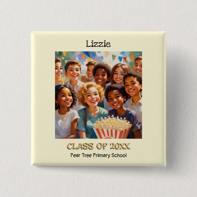 Badge Carré 5 Cm Leaver de l'école primaire Classe de bouton (Devant)