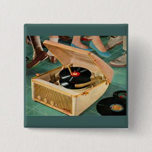 Badge Carré 5 Cm Lecteur d'enregistrement portable des années 1950