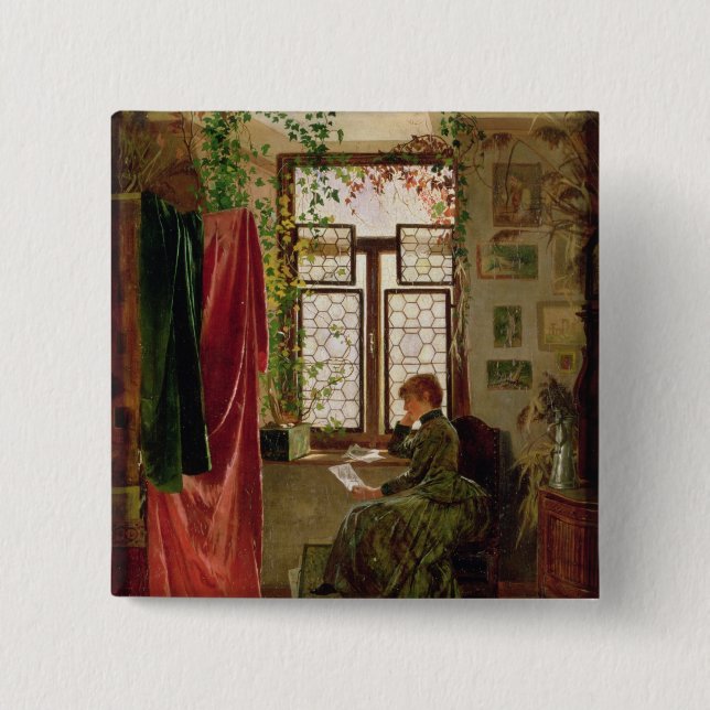 Badge Carré 5 Cm Lecture de la lettre (Devant)