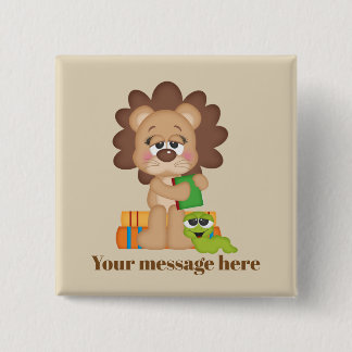 Badge Carré 5 Cm Lecture du lion ajouter un nom ou un message bouto