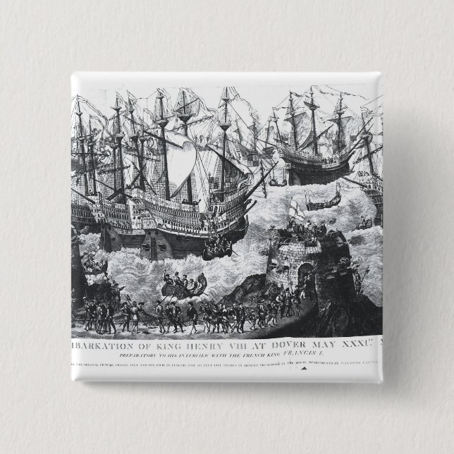Badge Carré 5 Cm L'embarquement de Henry VIII à Douvres (Devant)