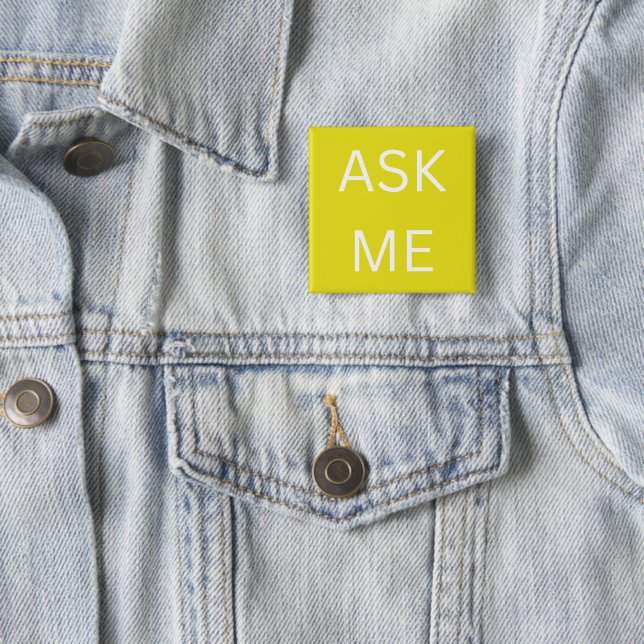 Badge Carré 5 Cm Lemon Yellow Ask Me Bouton Volontaire, affaires (En situation)