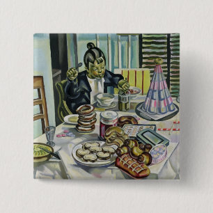 Badge Carré 5 Cm L'enfant avec les gâteaux