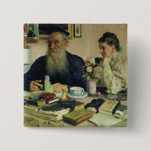 Badge Carré 5 Cm Léon Tolstoï avec son épouse dans Yasnaya Polyana