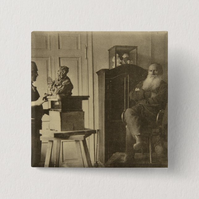 Badge Carré 5 Cm Léon Tolstoï et le prince Paolo de sculpteur (Devant)