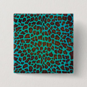 Badge Carré 5 Cm Léopard Brown et Turquoise
