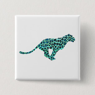 Badge Carré 5 Cm Léopard noir et Turquoise
