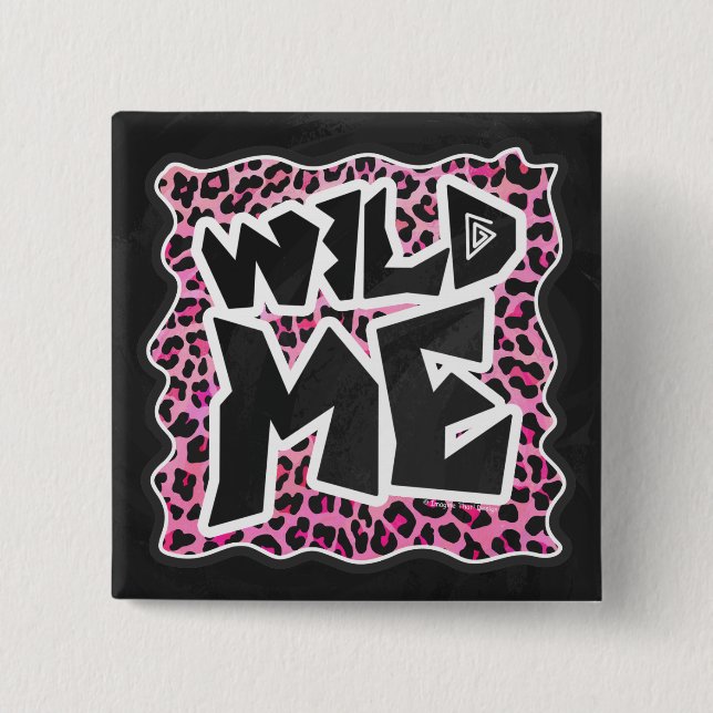 Badge Carré 5 Cm Leopard Wild Me Noir et rose chaud (Devant)