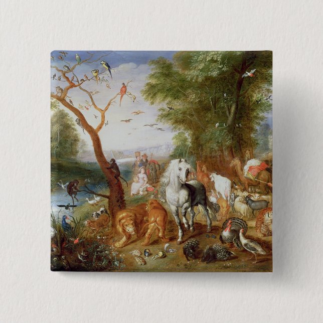 Badge Carré 5 Cm Les animaux entrant dans l'arche de Noé (Devant)