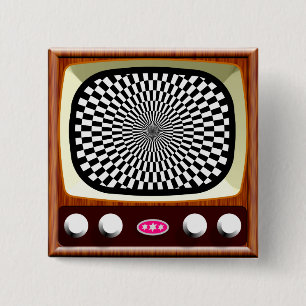 Badge Carré 5 Cm les années 50 Television Op Art