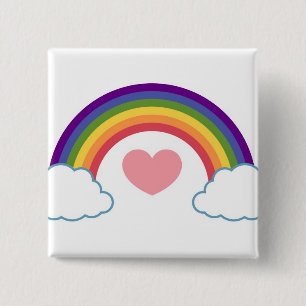 Badge Carré 5 Cm les années 80 coeur et arc-en-ciel - bouton