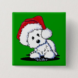 Badge Carré 5 Cm Les cadeaux de Chien Westie de KiniArt Père Noël