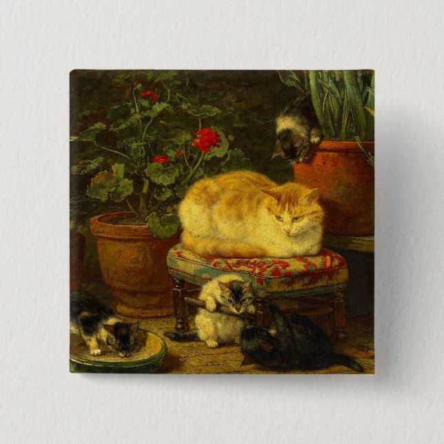 Badge Carré 5 Cm Les chatons en jeu (Devant)