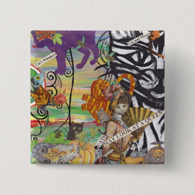 Badge Carré 5 Cm Les chats peuvent regarder un bouton de la Reine (Devant)