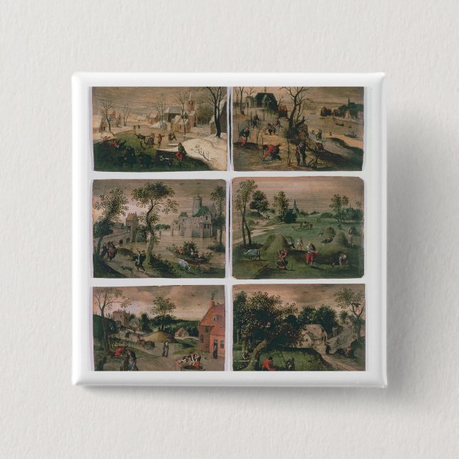 Badge Carré 5 Cm Les douze mois de l'année : Janvier, février, (Devant)