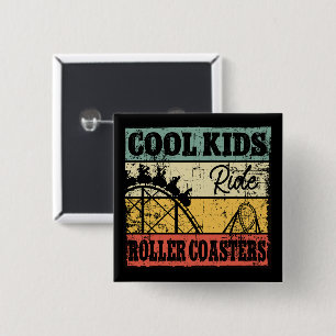 Badge Carré 5 Cm Les enfants cool conduisent des montagnes russes d