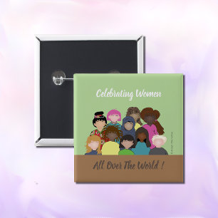 Badge Carré 5 Cm Les femmes font face au bouton féministe