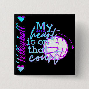 Badge Carré 5 Cm Les filles Volleyball Mon coeur est sur ce tribuna
