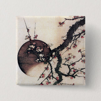 Badge Carré 5 Cm Les fleurs de prunes et la lune, Hokusai