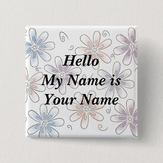 Badge Carré 5 Cm les fleurs stylisées, bonjour mon nom est votre