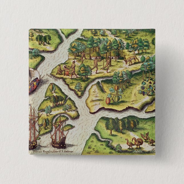 Badge Carré 5 Cm Les Français arrivent au port royal (Devant)