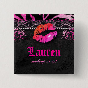Badge Carré 5 Cm Les lèvres lacent le rose Org de maquilleur de