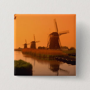 Badge Carré 5 Cm Les moulins à vent au coucher du soleil, Leidsche