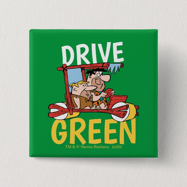 Badge Carré 5 Cm Les Pierrafeu | Fred & Barney - Drive Green (Devant)