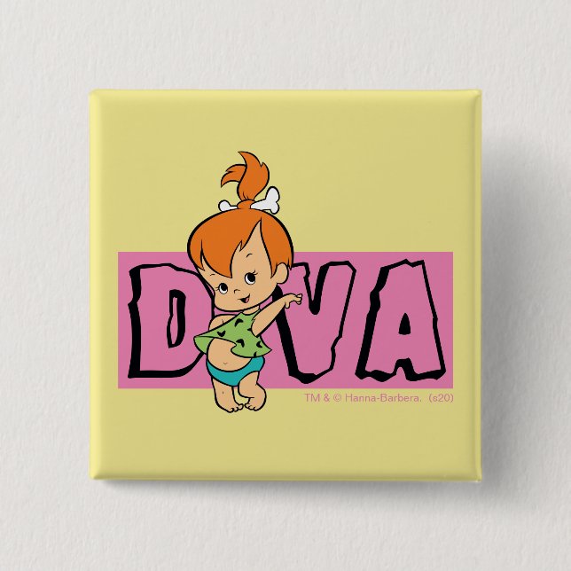 Badge Carré 5 Cm Les Pierrafeu | Galets - Little Diva (Devant)