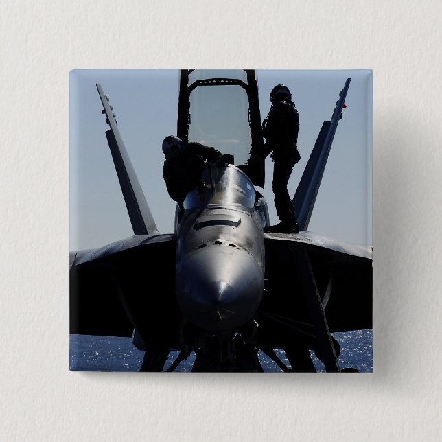 Badge Carré 5 Cm Les pilotes effectuent une inspection avant vol (Devant)