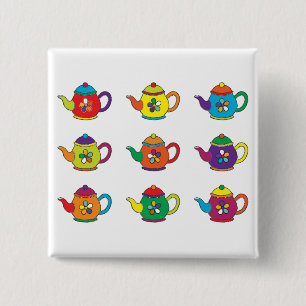 BADGE CARRÉ 5 CM LES TEAPOTS COLORÉS