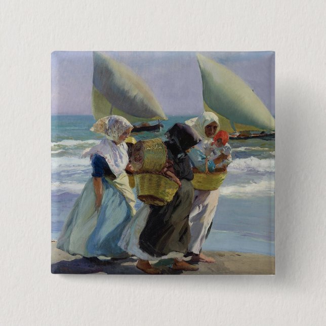 Badge Carré 5 Cm Les trois voiles - Joaquin Sorolla (Devant)